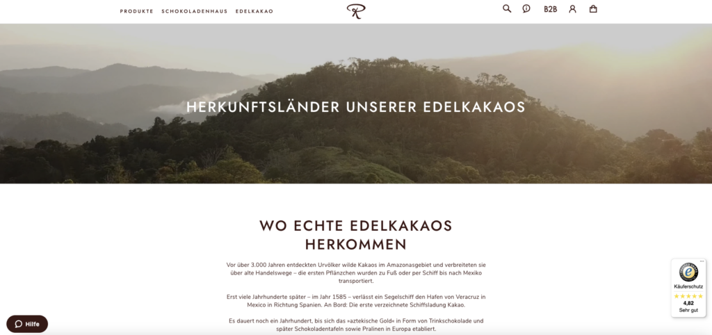 Rausch website with information on fine cocoa