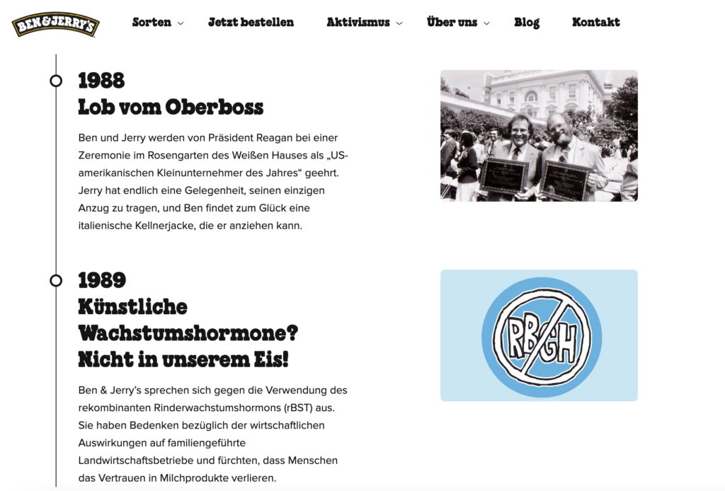 Unternehmensgeschichte Ben and Jerrys im Zeitstrahl - Storytime: So wird Unternehmensgeschichte erzählt