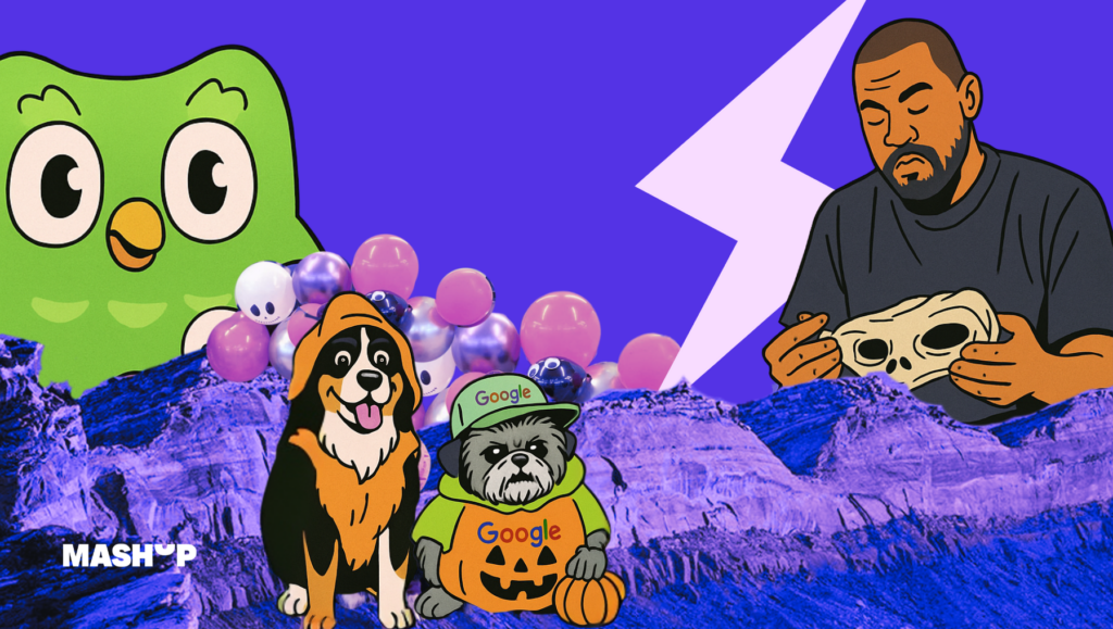 Collage im Zeichtrickstil. Dargestellt eine Zeichnung der genannten Employer Branding Beispiele Kanye West, Google-Dogs, Duolingo-Eule Collage im Zeichtrickstil. Dargestellt eine Zeichnung der genannten Employer Branding Beispiele Kanye West, Google-Dogs, Duolingo-Eule