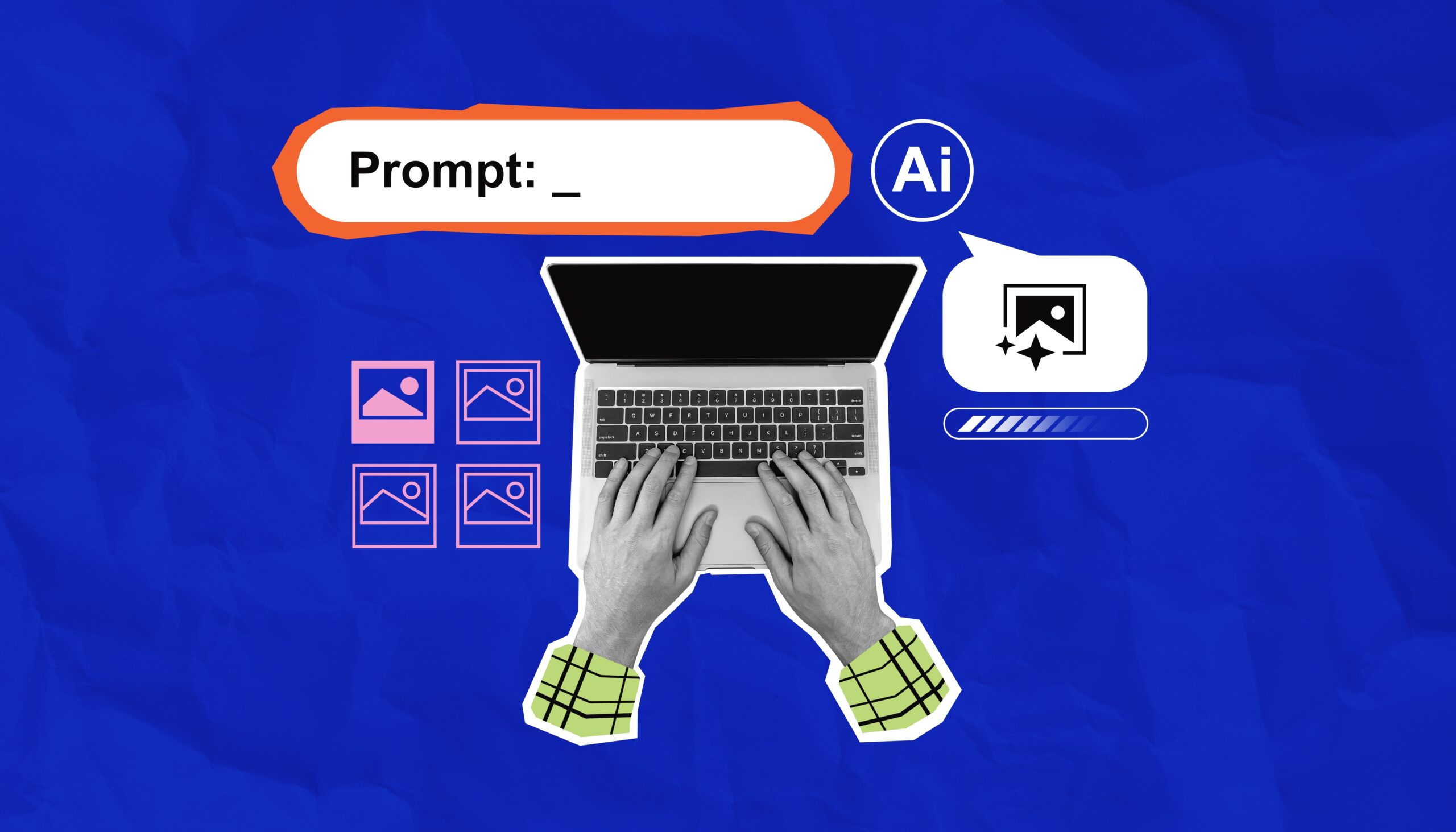 Hands,Typing,On,A,Laptop,With,Ai-generated,Image,Icons,,A, Storytelling mit KI
